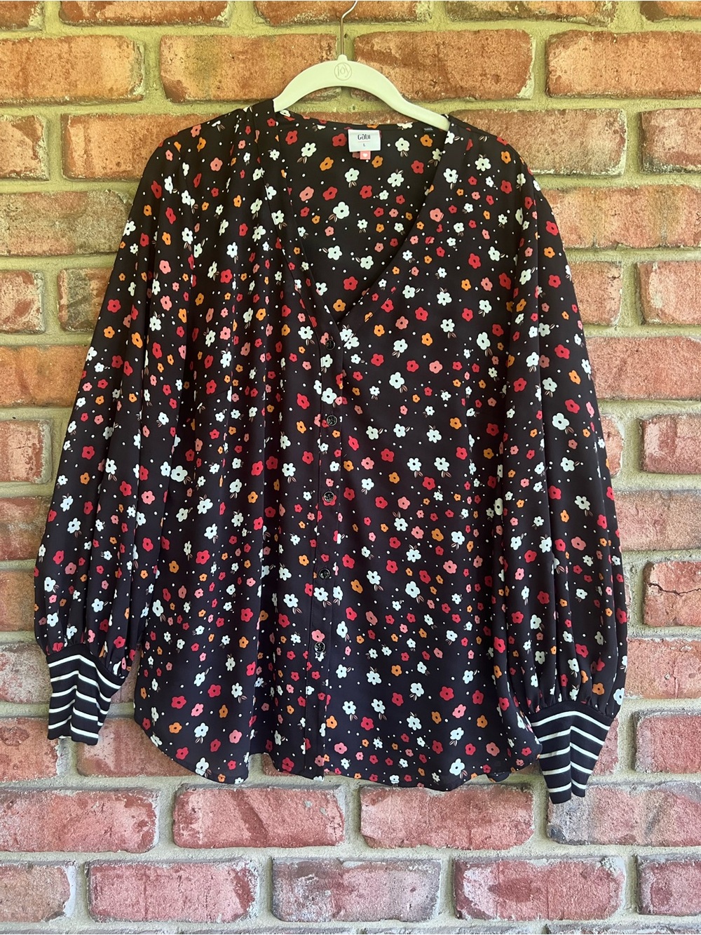 Cabi Black Floral Button Front Blouse